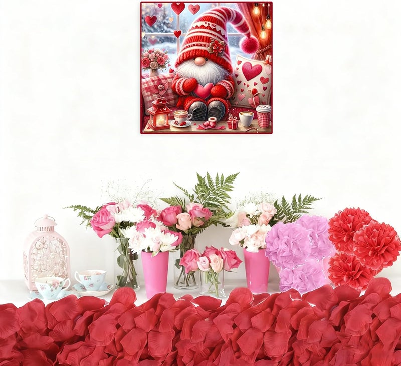 TaeYsck Valentine's Day Stamped Cross Stitch Kits for Beginner, Gnome Needlepoint Counted Cross Stitch Embroidery Kits for Adults, 11CT Dimensions Counted Cross Stitch Love Flowers Patterns Arts Craft Kits - Image 4